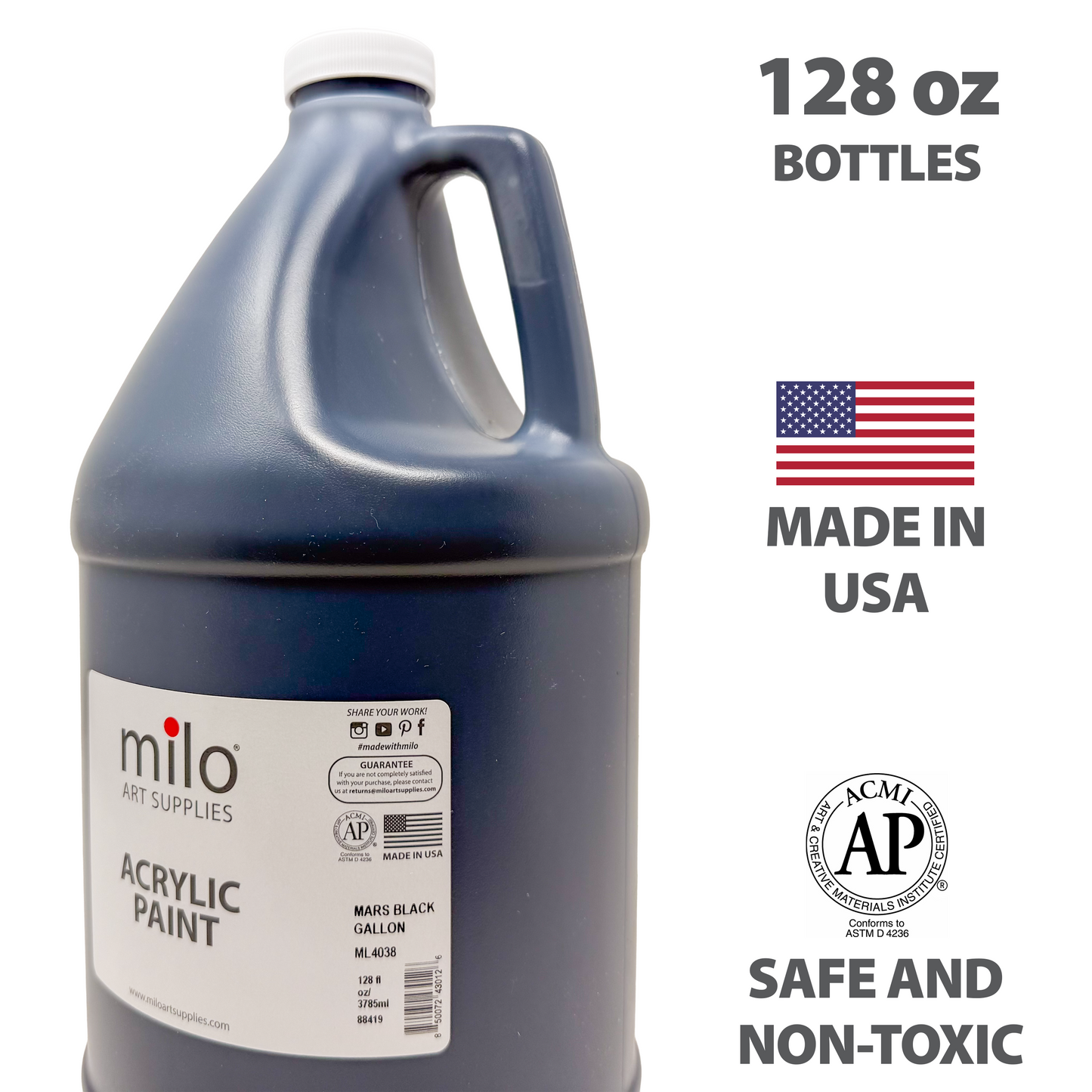 Milo Mars Black Acrylic Paint 128 oz (Gallon)