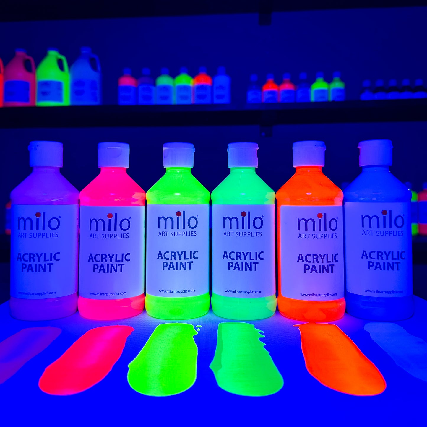 Milo Fluorescent Acrylic Paint 8 oz Bottles Set of 6