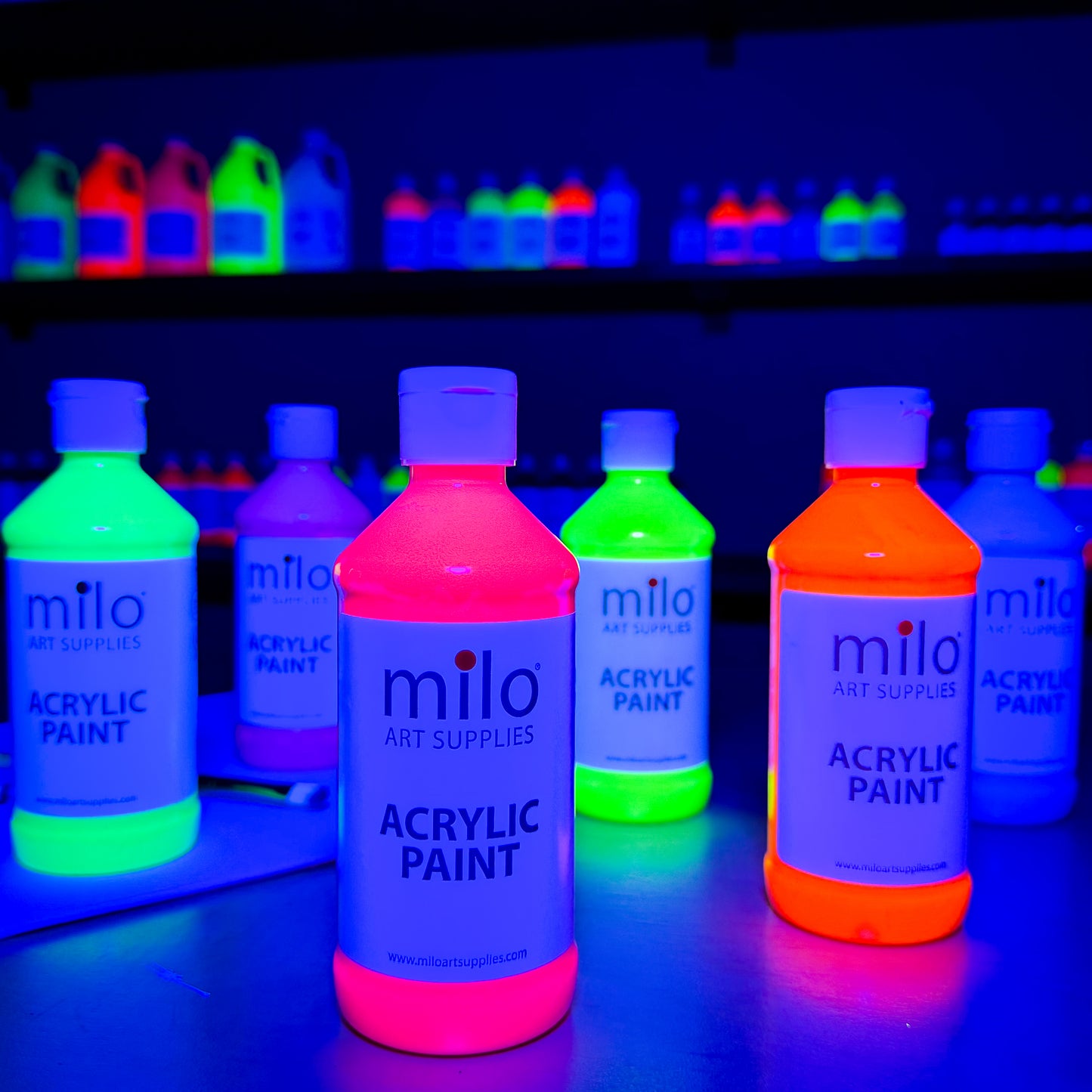 Milo Fluorescent Acrylic Paint 16 oz Bottles Set of 6