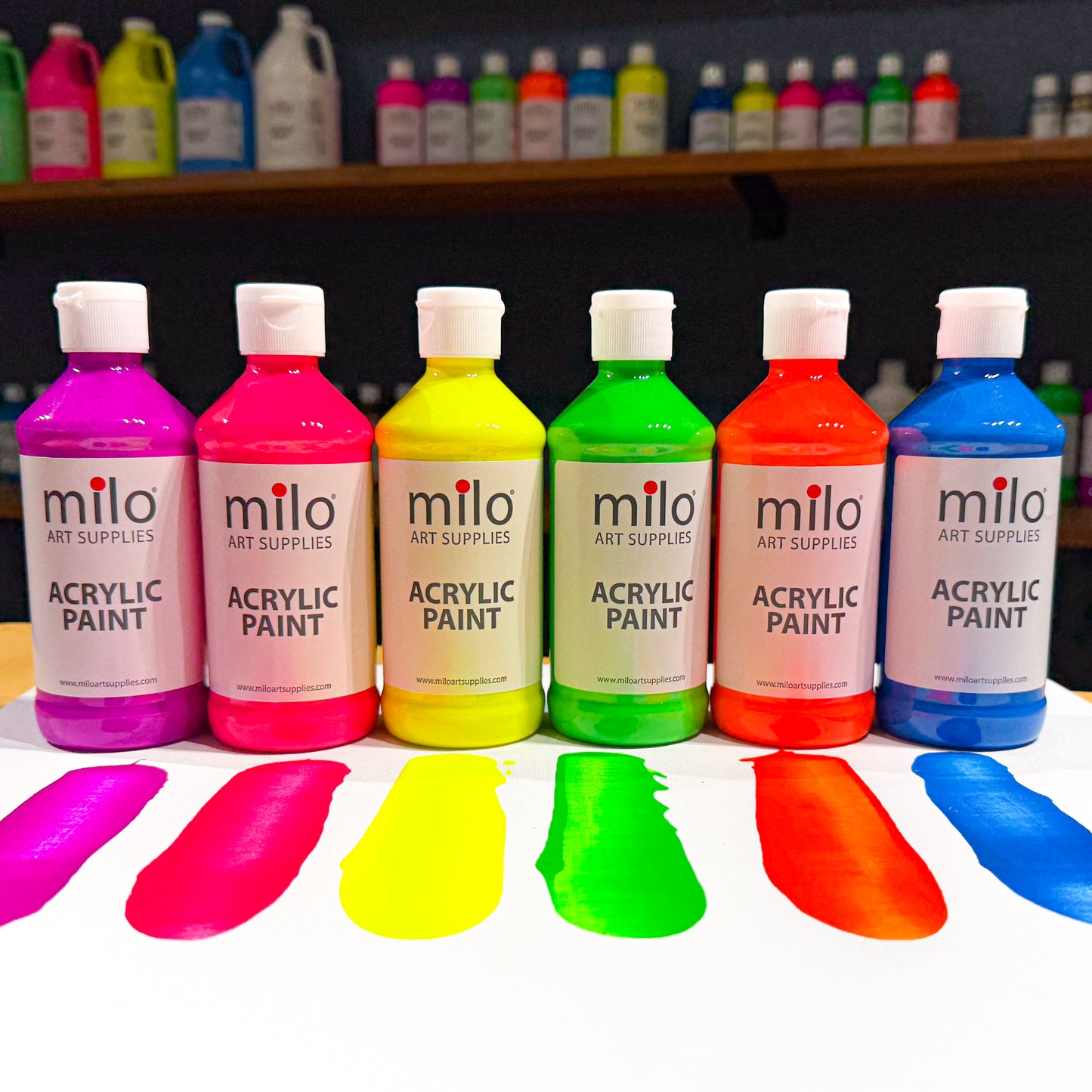 Milo Fluorescent Acrylic Paint 8 oz Bottles Set of 6