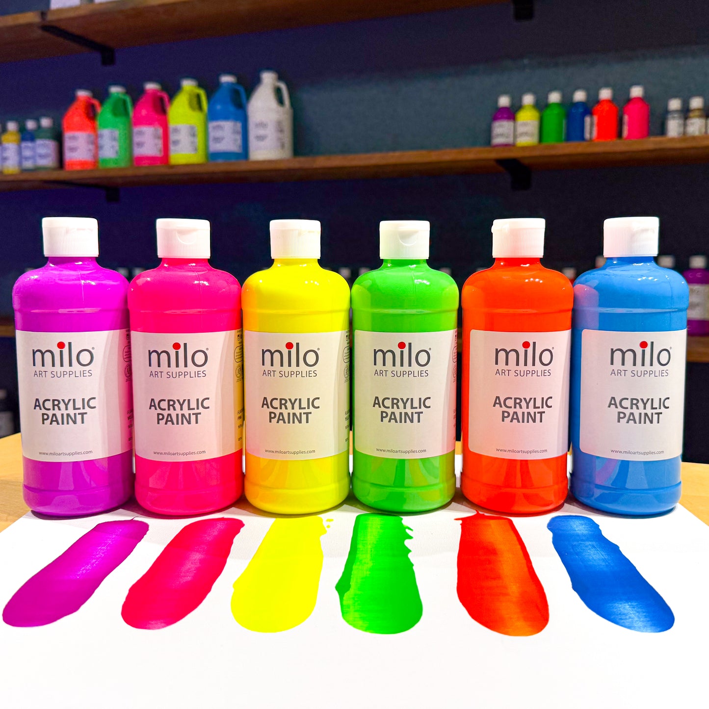 Milo Fluorescent Acrylic Paint 16 oz Bottles Set of 6