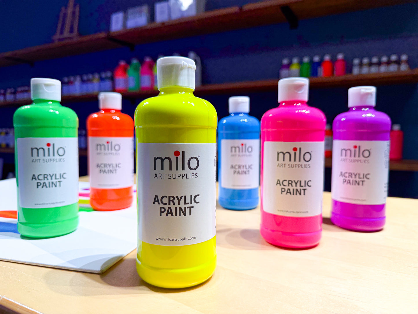 Milo Fluorescent Acrylic Paint 16 oz Bottles Set of 6