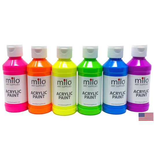 Milo Fluorescent Acrylic Paint 8 oz Bottles Set of 6