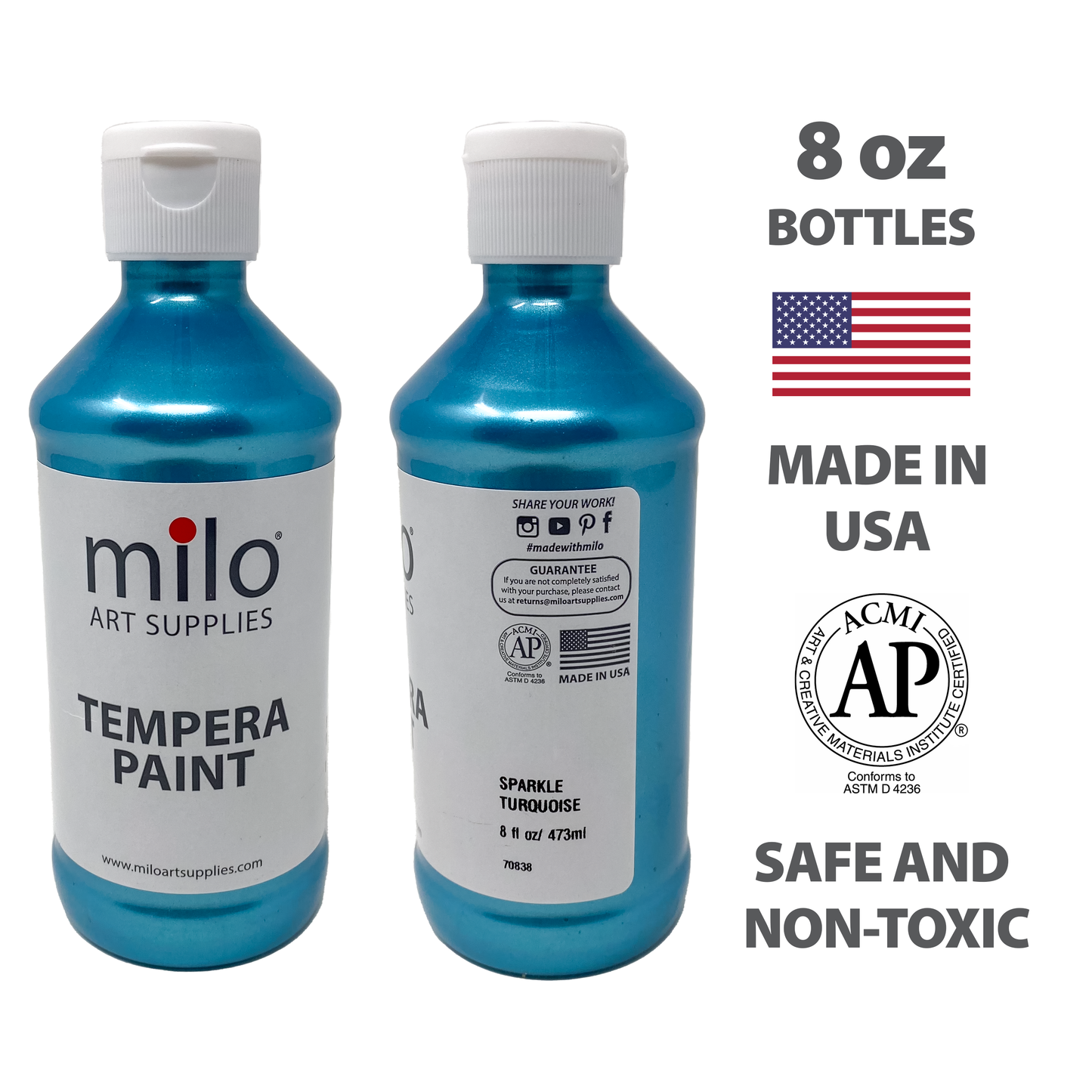 milo Pearlescent Tempera Paint 8 oz Bottles Set of 8