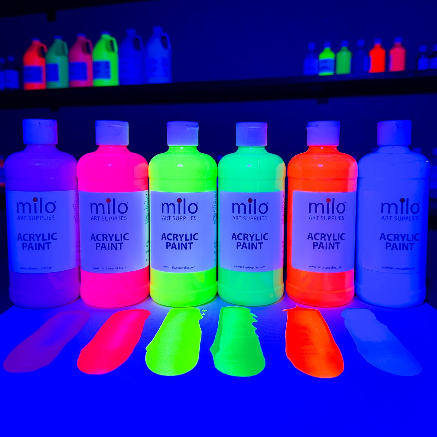 Milo Fluorescent Acrylic Paint 16 oz Bottles Set of 6
