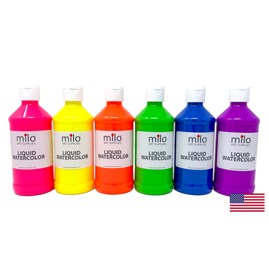 Milo Fluorescent Liquid Watercolor Paint 8 oz Bottles Set of 6