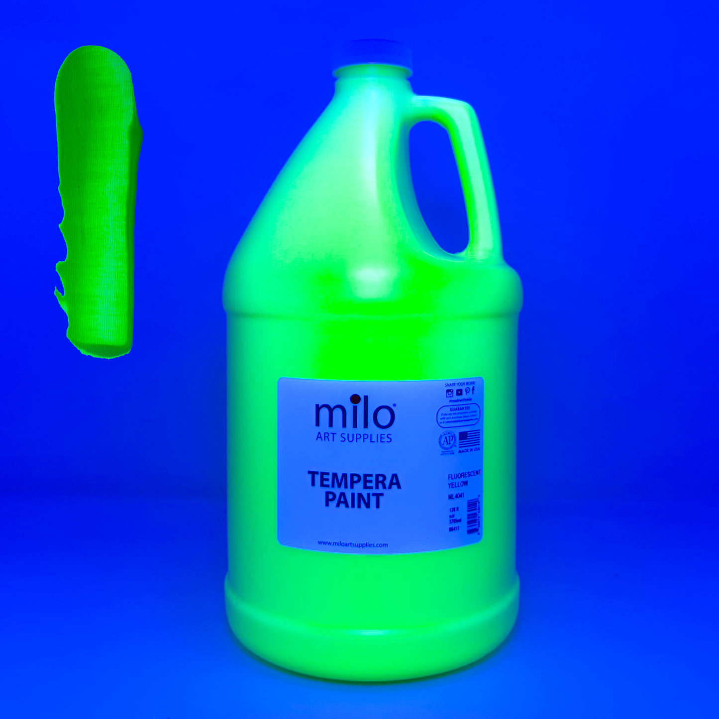 Milo UV Fluorescent Washable Tempera Paint 128 oz (Gallon) Neon Green
