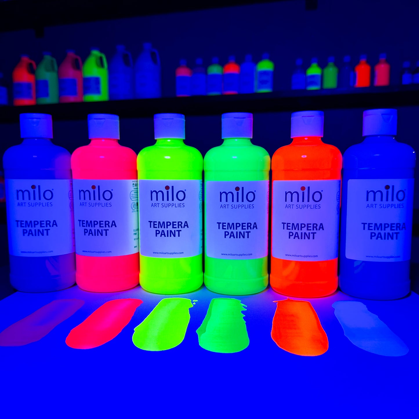 Milo Fluorescent Tempera Paint 16 oz Bottles Set of 6