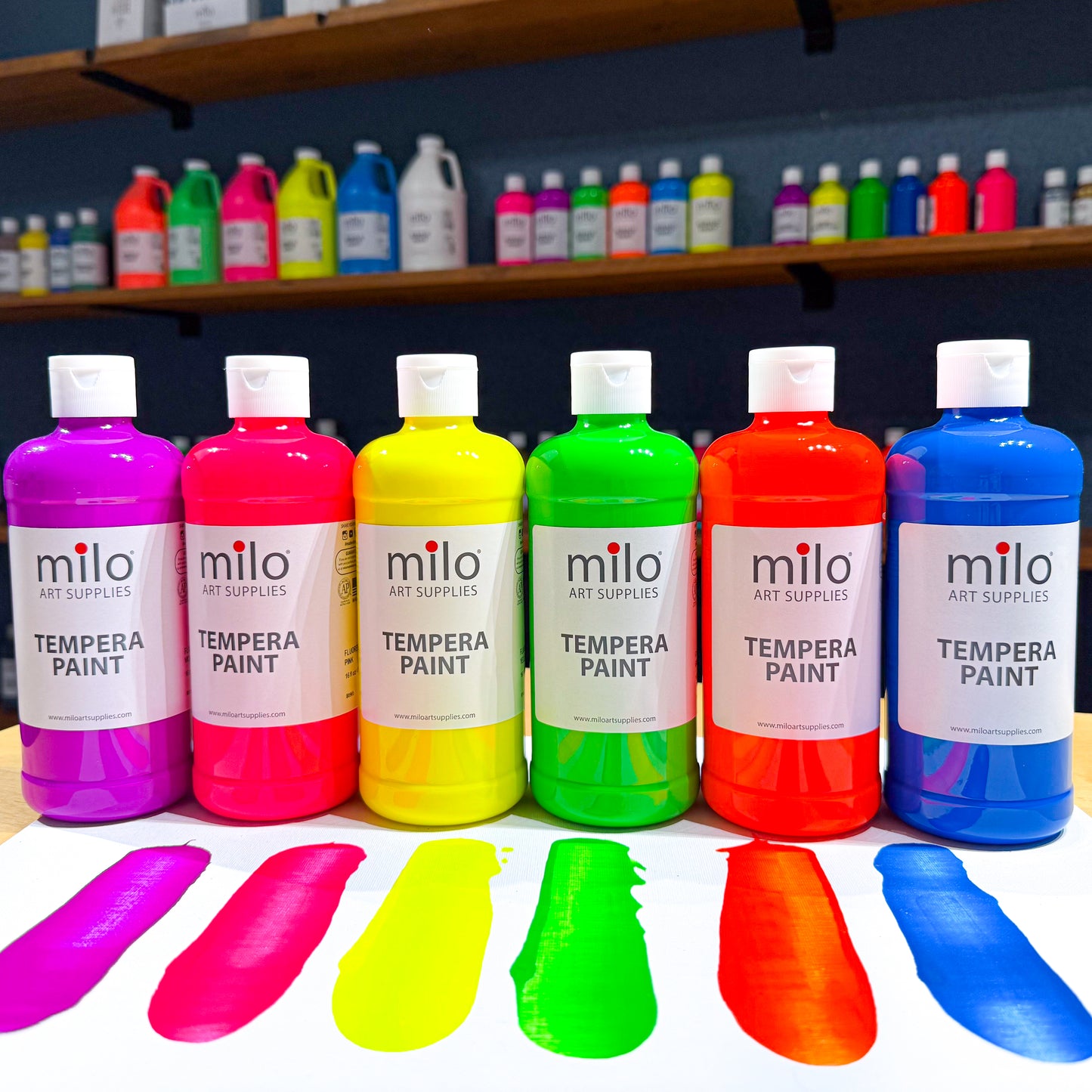 Milo Fluorescent Tempera Paint 16 oz Bottles Set of 6