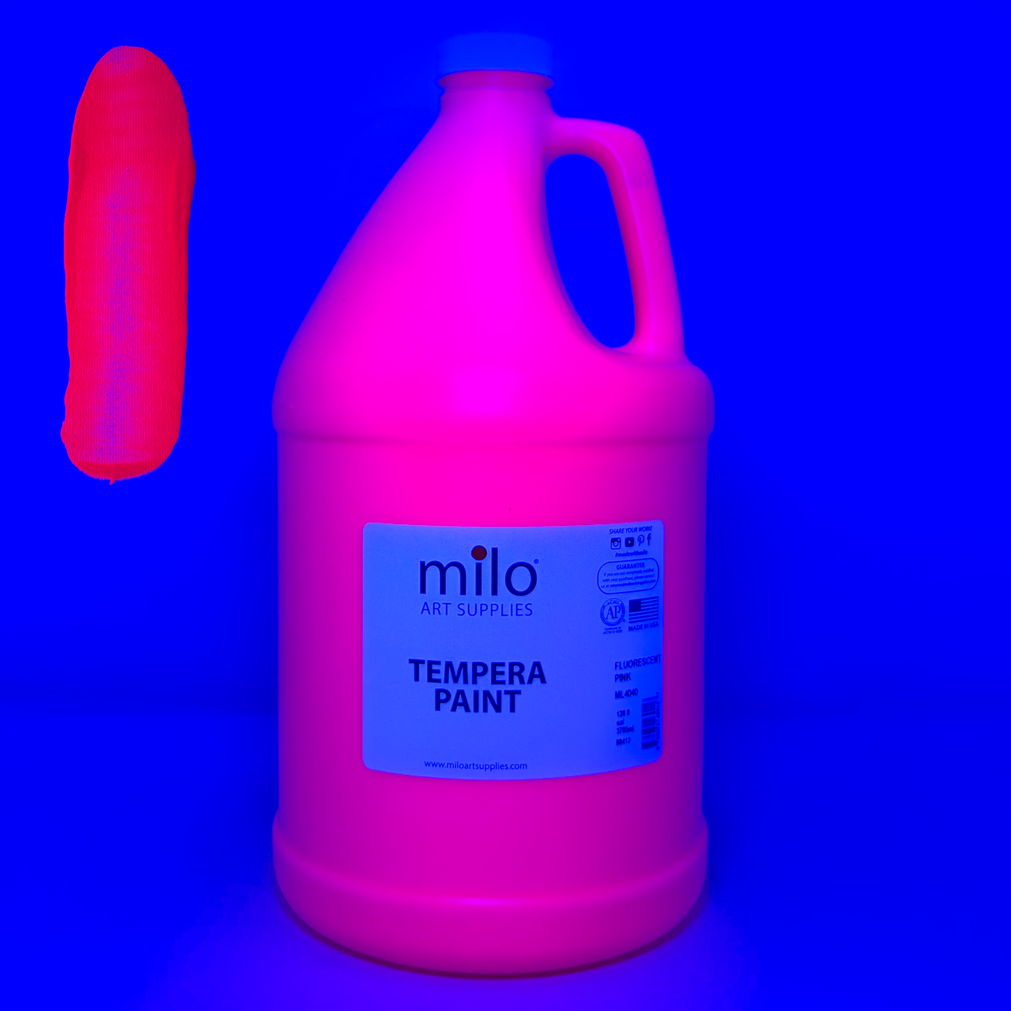 Milo UV Fluorescent Washable Tempera Paint 128 oz (Gallon) Neon Pink