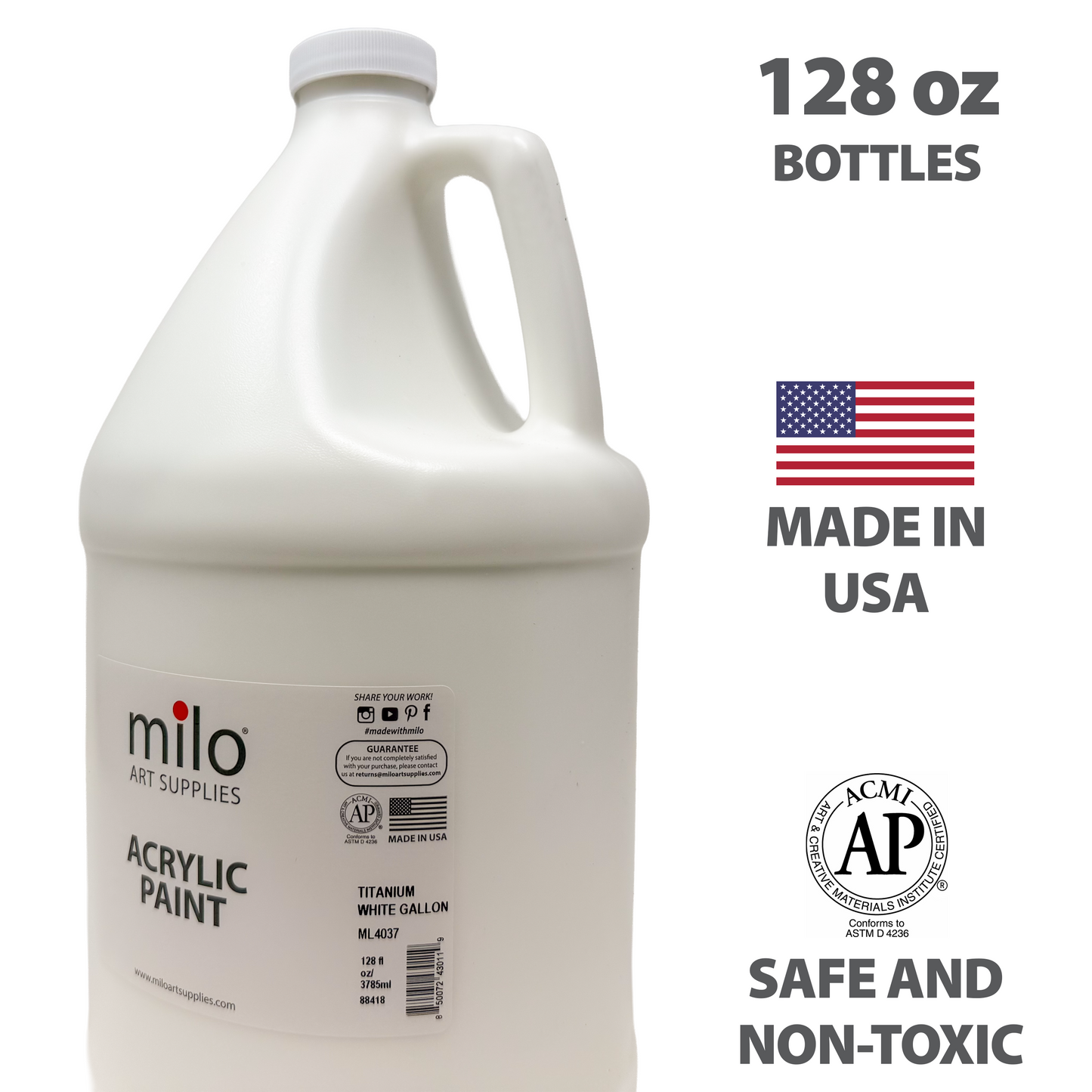 Milo Titanium White Acrylic Paint 128 oz (Gallon)