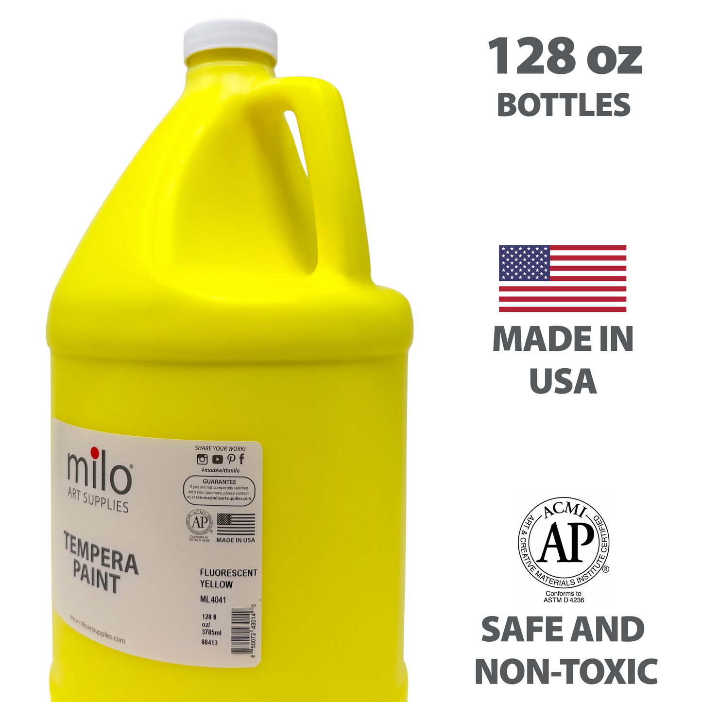 Milo UV Fluorescent Washable Tempera Paint 128 oz (Gallon) Neon Yellow