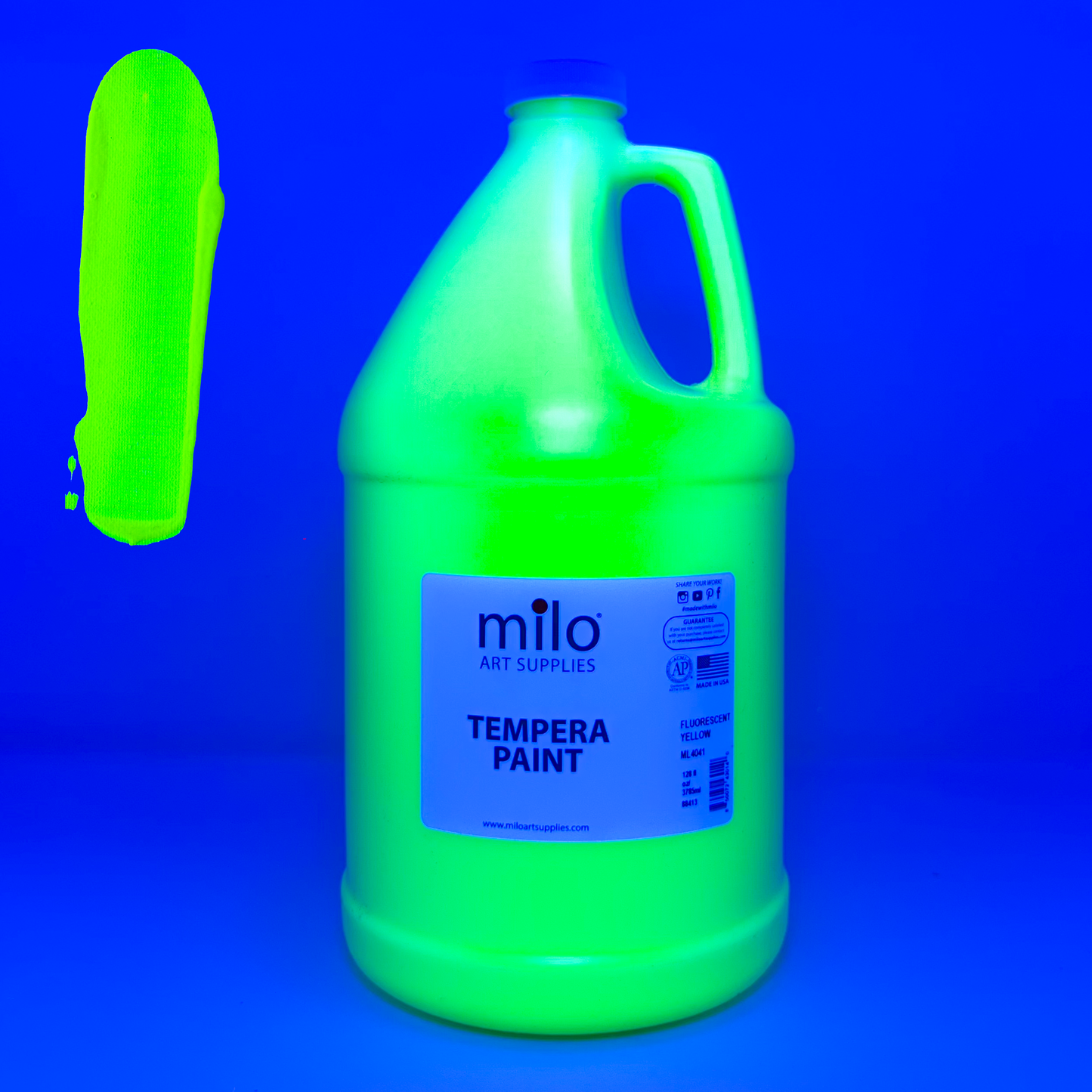 Milo UV Fluorescent Washable Tempera Paint 128 oz (Gallon) Neon Yellow