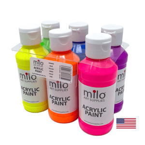 Milo Fluorescent Acrylic Paint 4 oz Bottles Set of 6