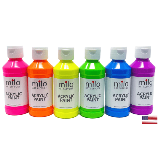 Milo Fluorescent Acrylic Paint 4 oz Bottles Set of 6
