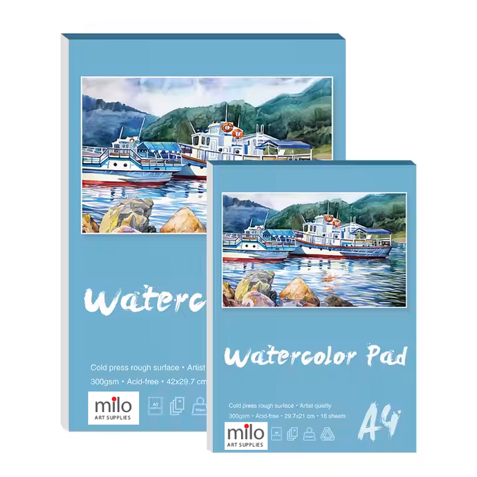 milo Watercolor Art Paper A4 | 16 Sheets | 300 GSM | Artist Quality | Cold Press Rough Surface