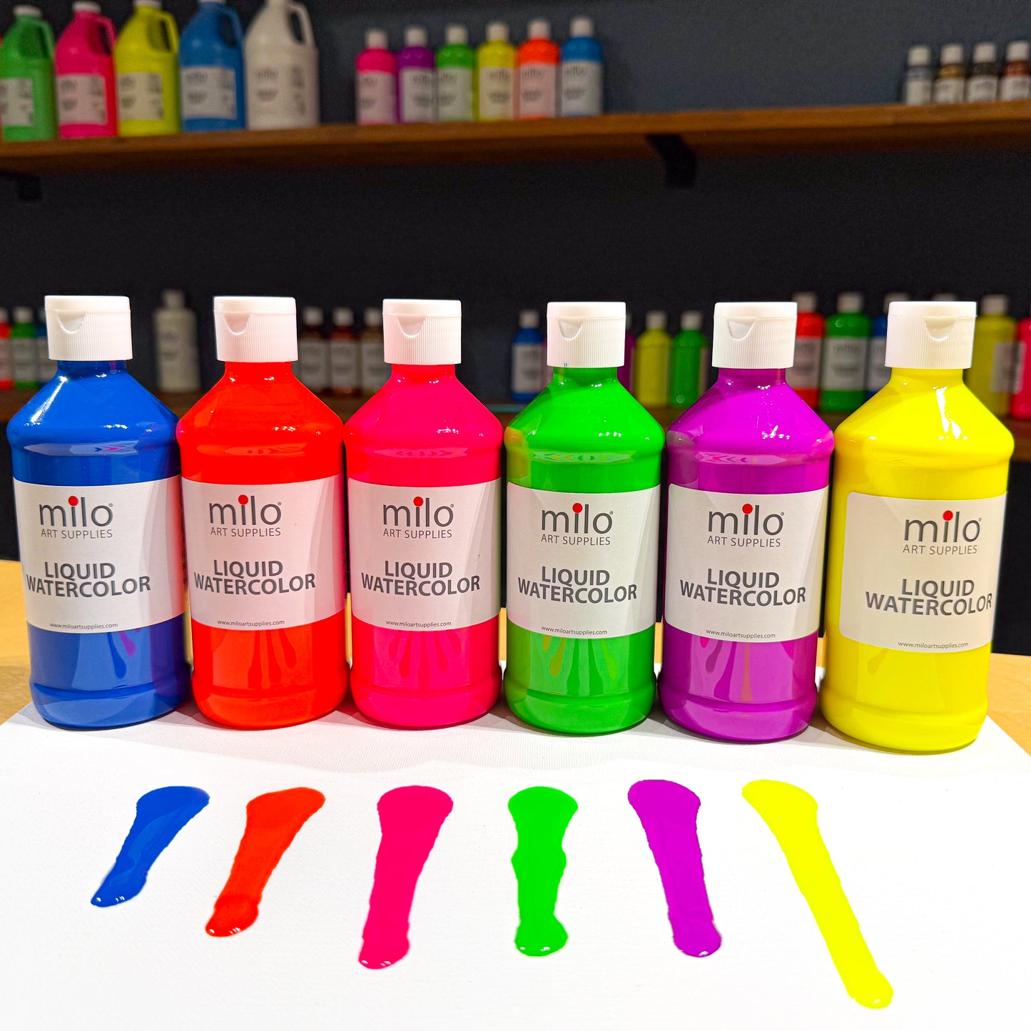 Milo Fluorescent Liquid Watercolor Paint 8 oz Bottles Set of 6