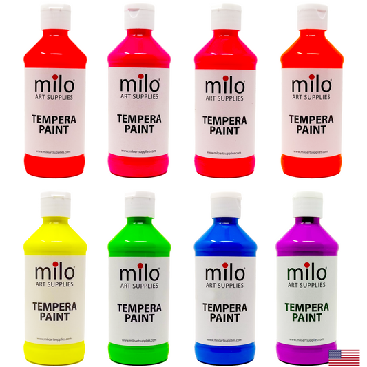 Milo Fluorescent Tempera Paint 8 oz Bottles Set of 8