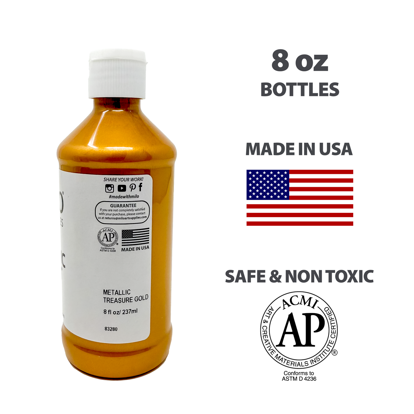 Milo Metallic Acrylic Paint 8 oz Bottles Set of 6