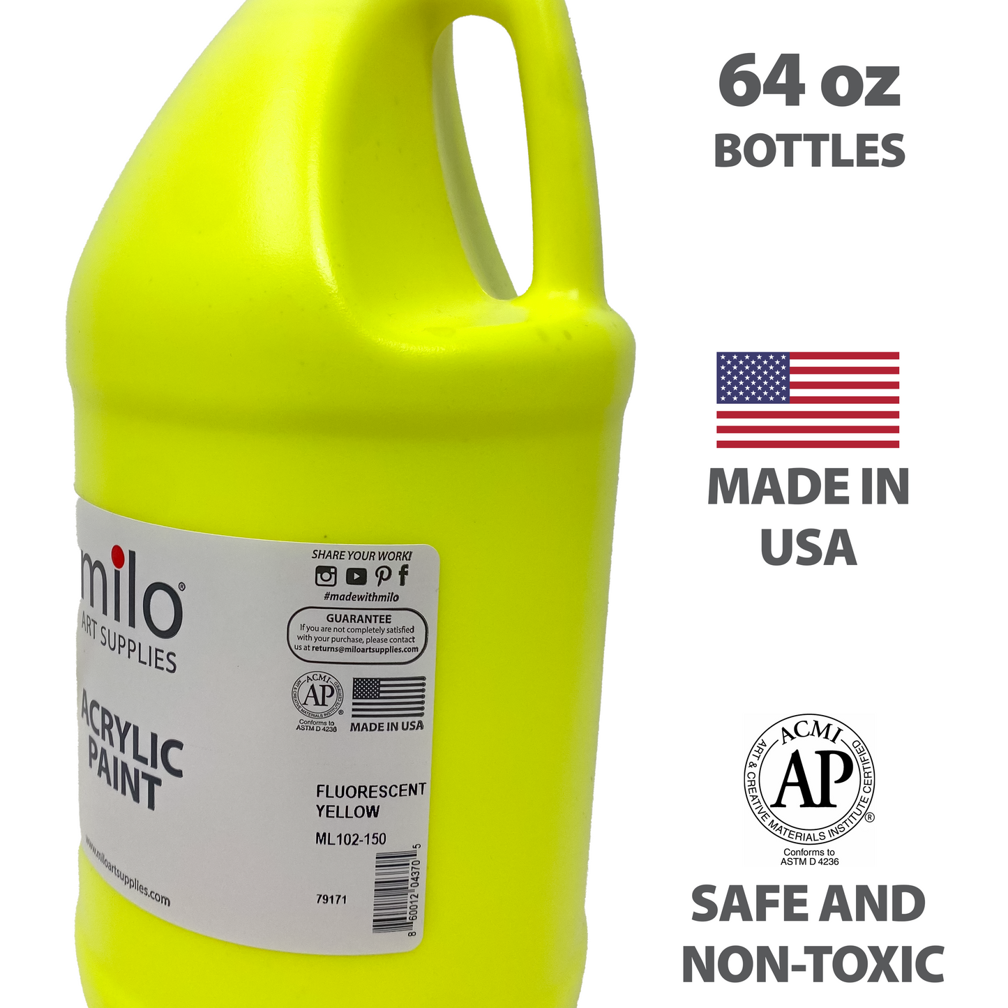 Milo Fluorescent Acrylic Paint 64 oz - Neon Yellow