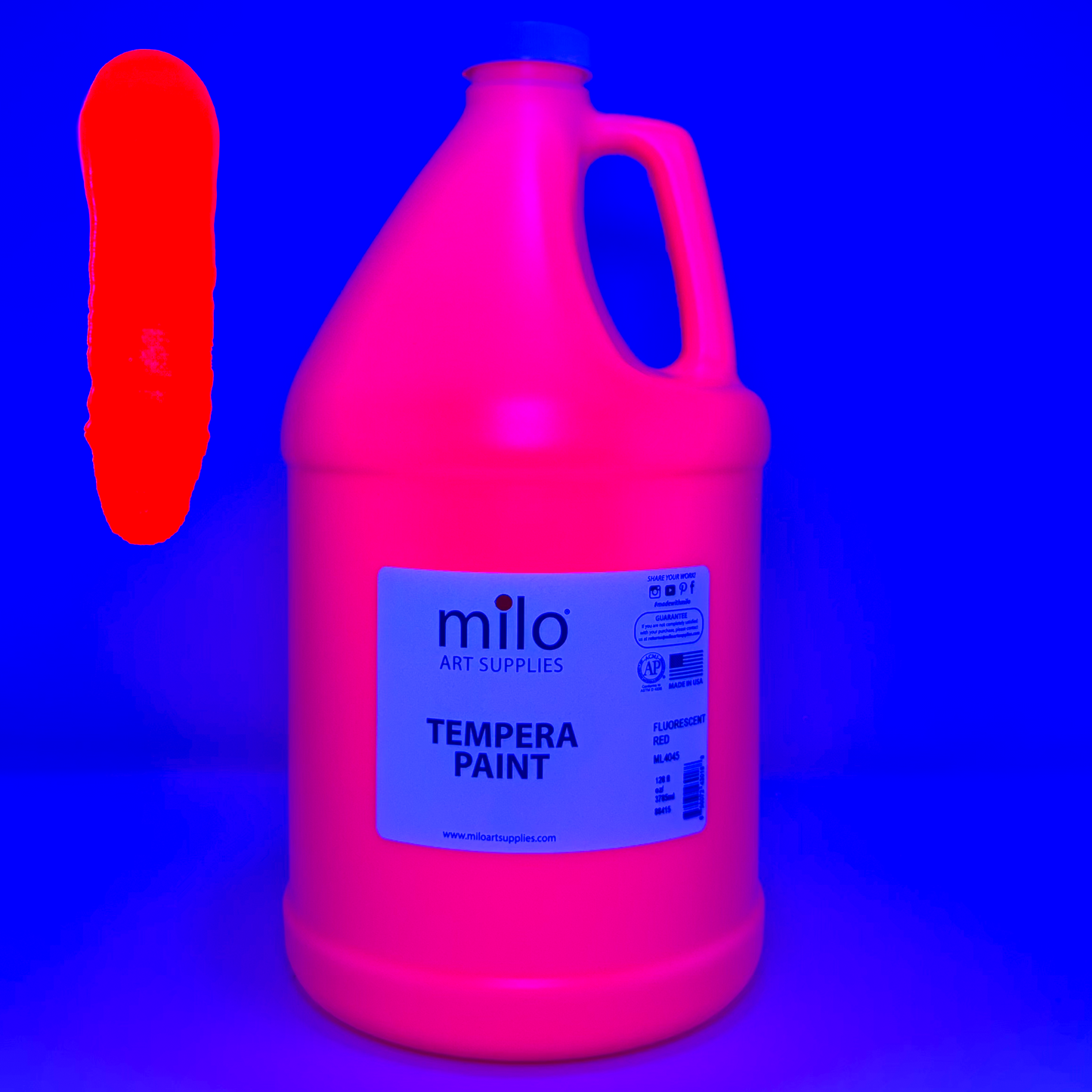 Milo UV Fluorescent Washable Tempera Paint 128 oz (Gallon) Neon Red