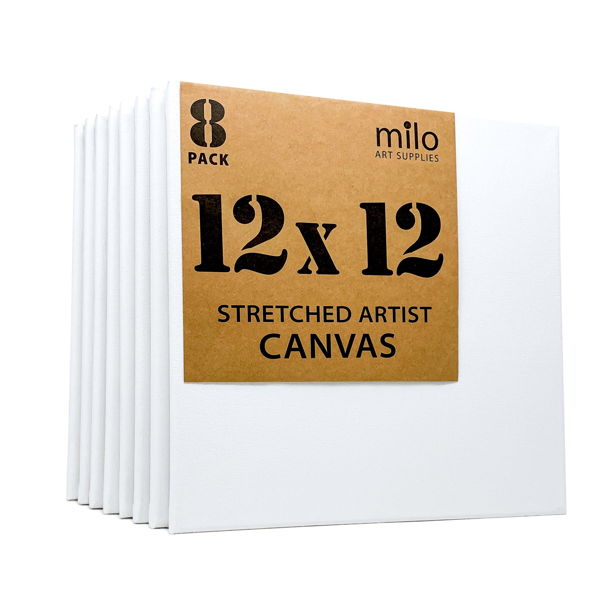 MILO  12 x 12 Pre Stretched Artist Canvas Value Pack of 8