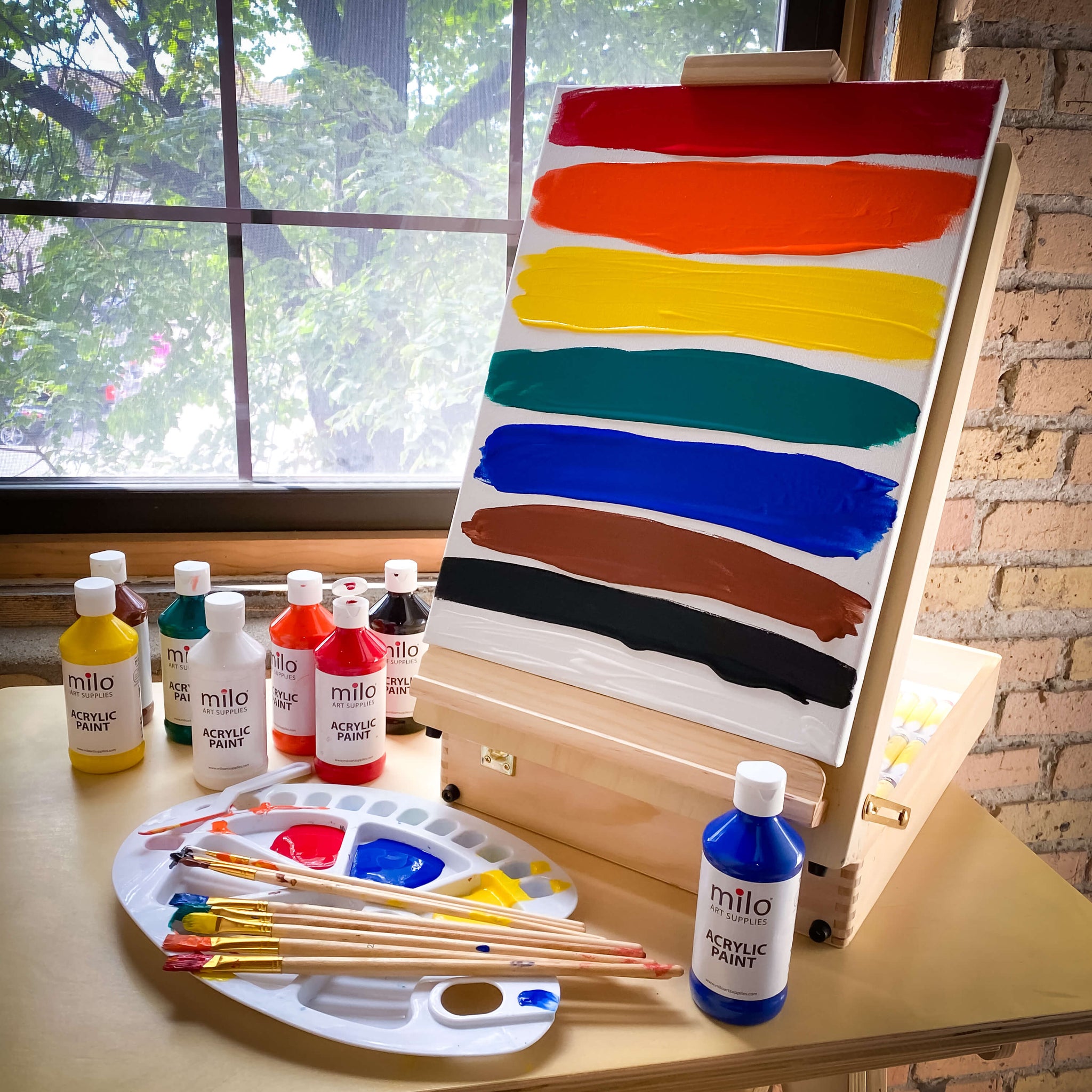 milo Acrylic Paint Set of 6 Colors | 2 oz Bottles | Student Primary Colors  Acrylics Painting Pack | Made in the USA | Non-Toxic Art & Craft Paints for