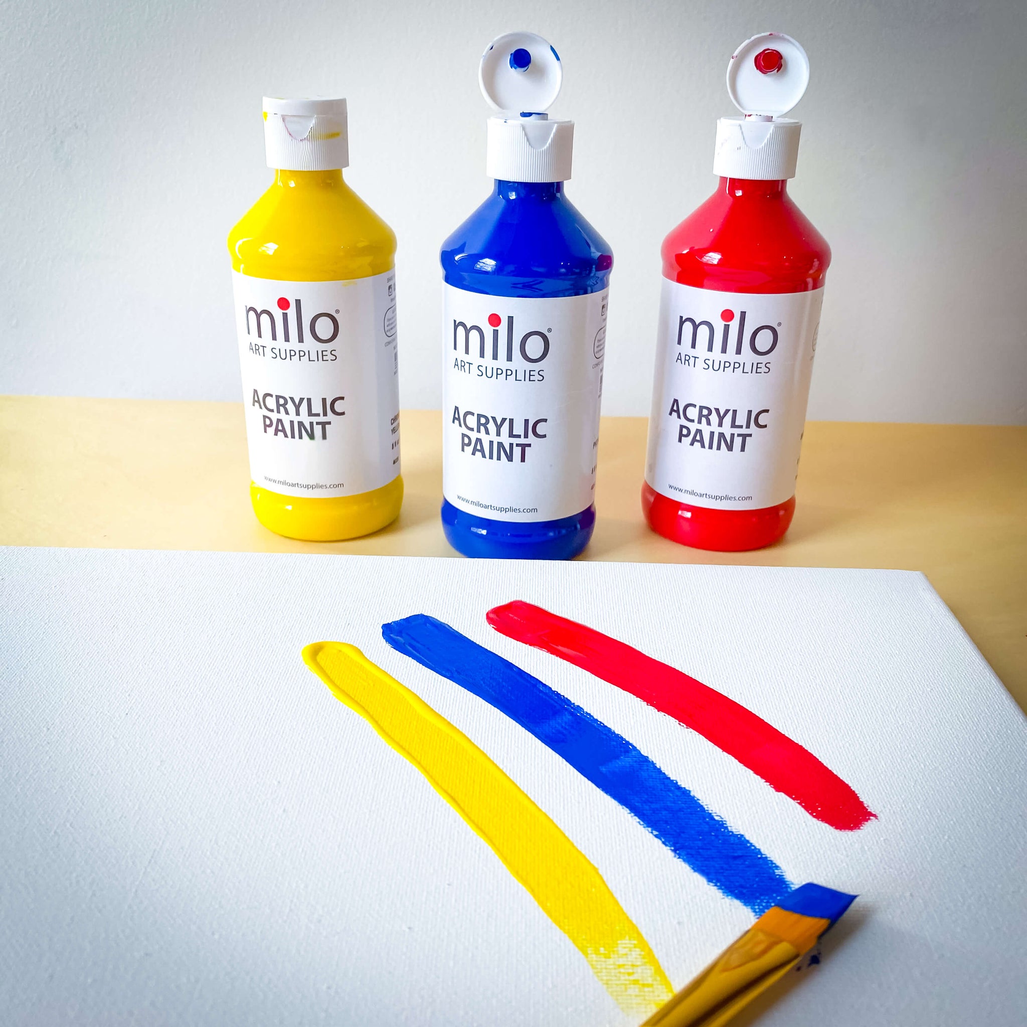 Milo Fluorescent Acrylic Paint Set of 6 Colors | 4 oz Bottles | Student Neon Colors Acrylics Painting Pack | Made in The USA | Non-Toxic Art & Craft
