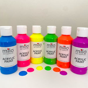 Milo Fluorescent Acrylic Paint 4 oz Bottles Set of 6