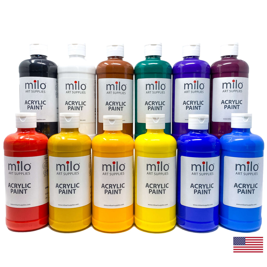 Milo Acrylic Paint 16 oz Bottles Set of 12 – Milo Art Supplies