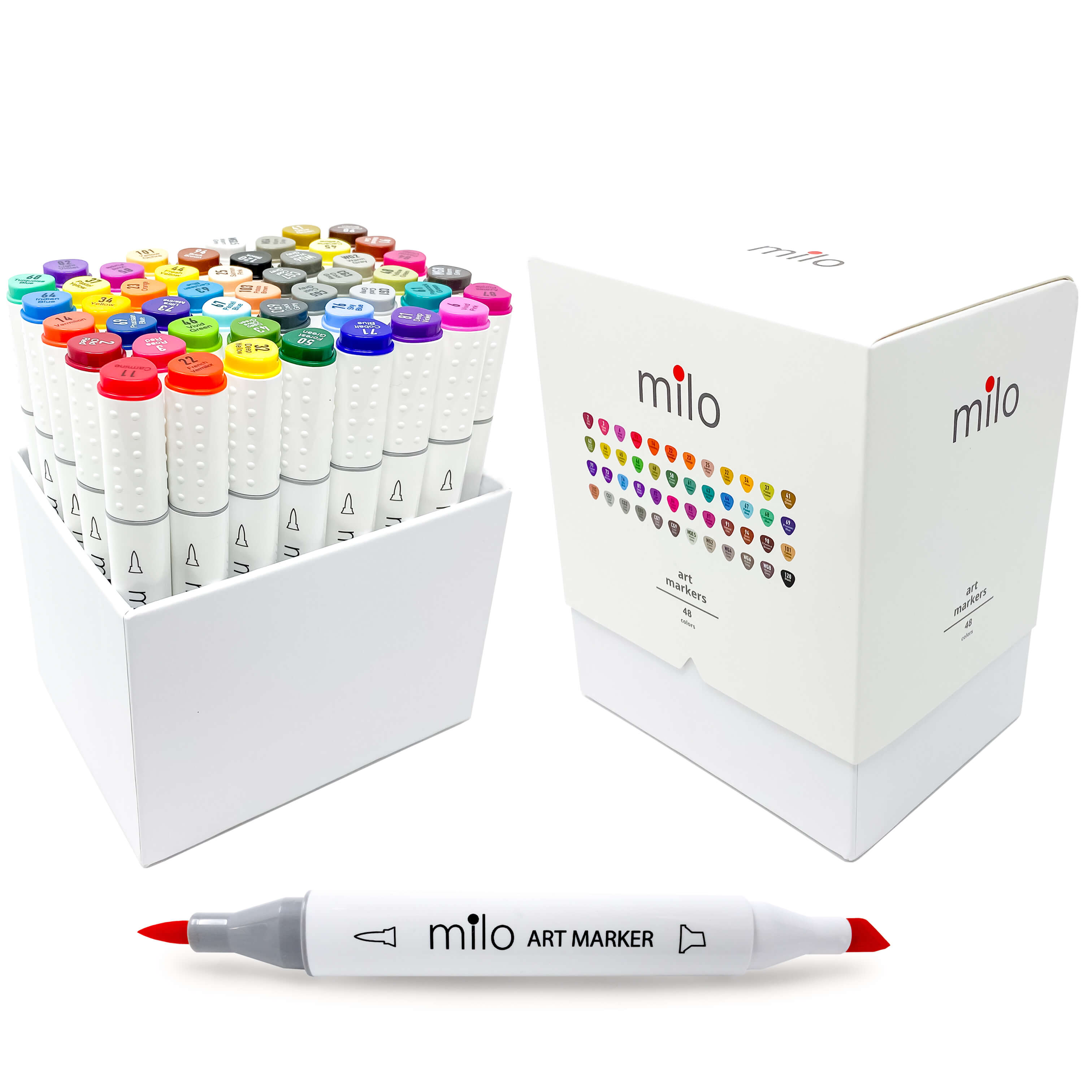 MILO  48 Art Marker Set Dual Tip Alcohol Based Brush Chisel Markers – Milo  Art Supplies